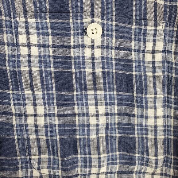 Orvis Men's Blue Plaid Button Up Linen Long Sleeve Shirt Size Medium - Picture 4 of 5